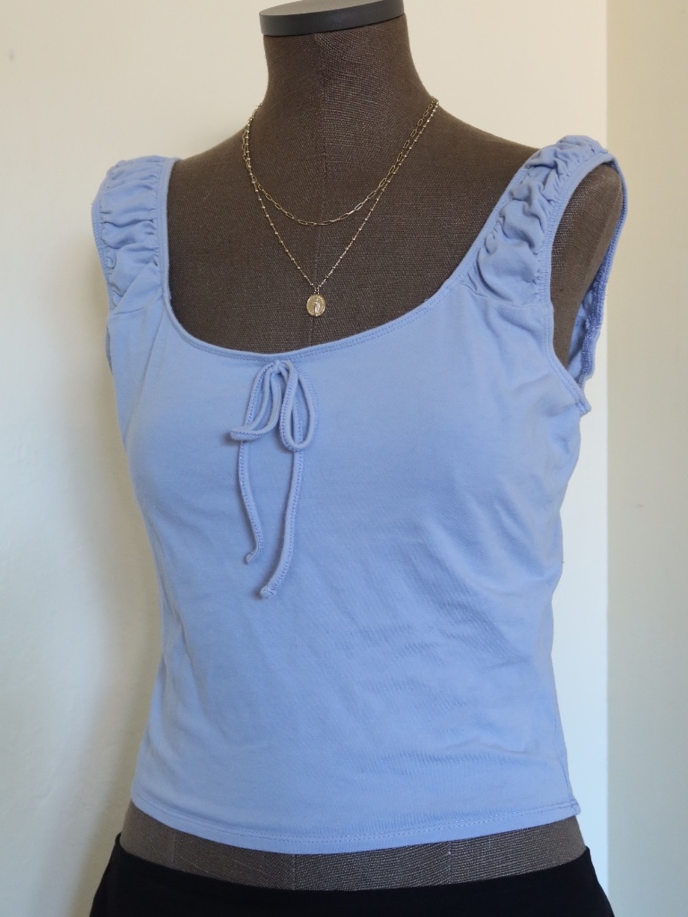 Baby Blue Bow Front Cap Sleeve Tank Top